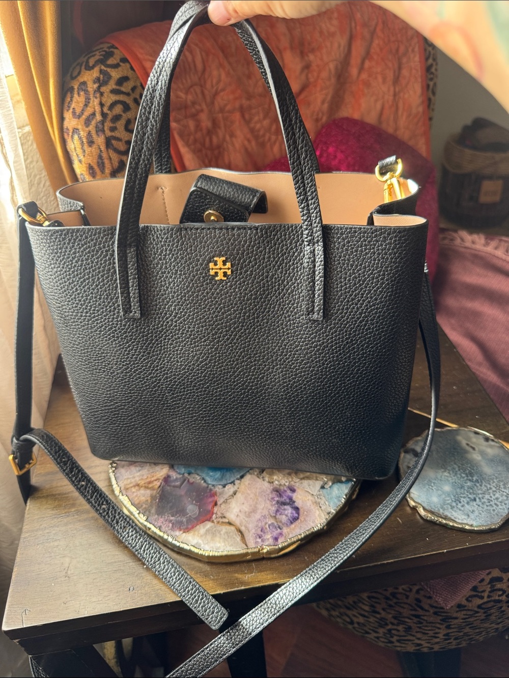 Tory Burch Black Blake Pebbled Leather Tote